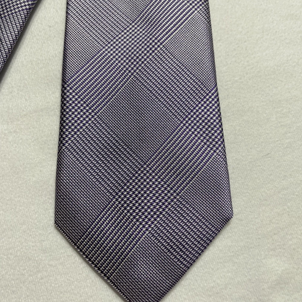 CHARLES TYRWHITT Men's 100% Silk Necktie Designer Plaid Purple 3.5 x 59"